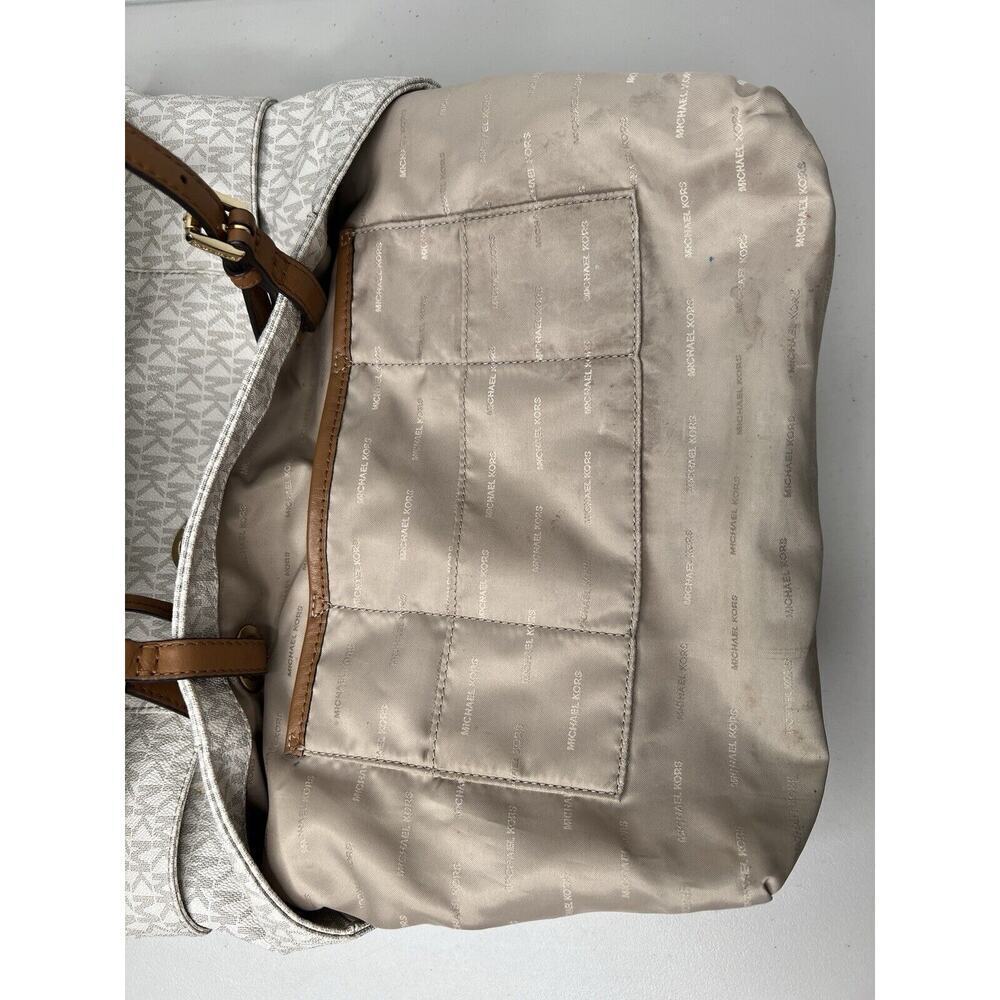 Michael Kors Jet Set Travel Logo Tote White Brown - Picture 11 of 16
